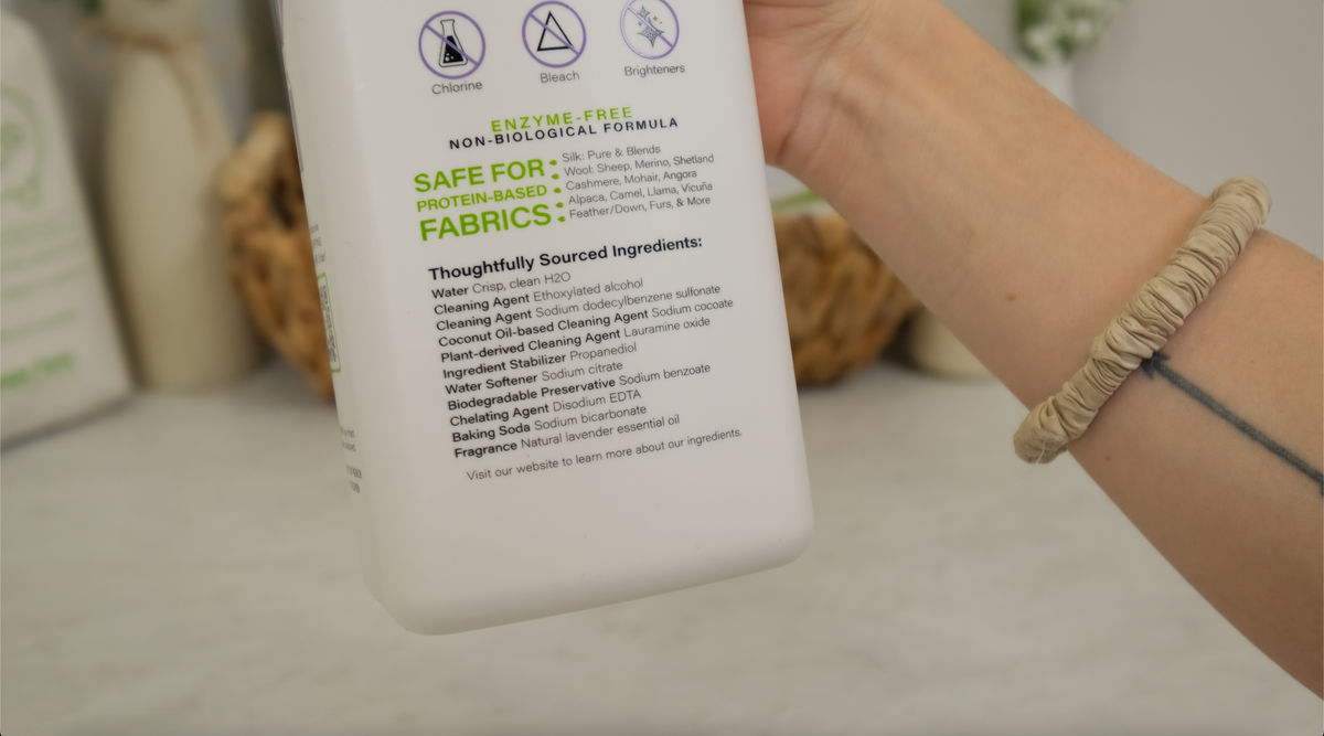 Close up of the ingredients in the Heritage Park Fragrance Free All-Purpose Laundry Detergent