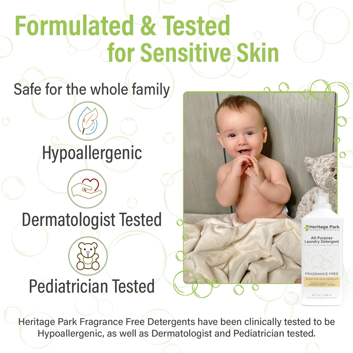 Heritage Park Fragrance Free All-Purpose Laundry Detergent formulated and tested for people with sensitive skin