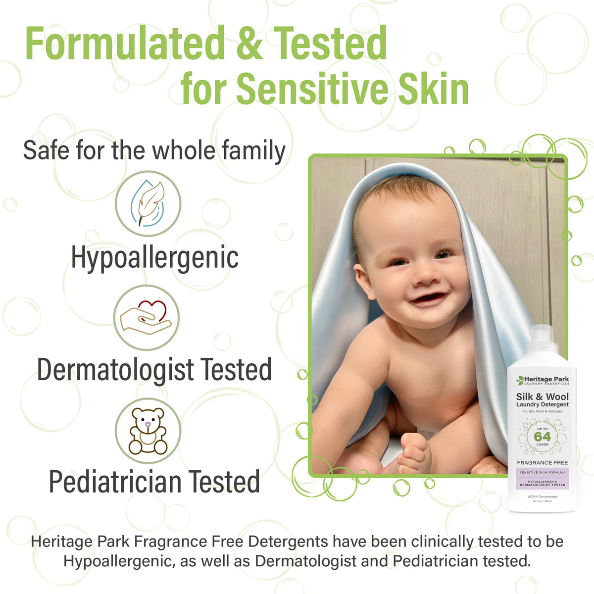 Heritage Park Fragrance Free Silk & Wool Laundry Detergent formulated and tested for sensitive skin