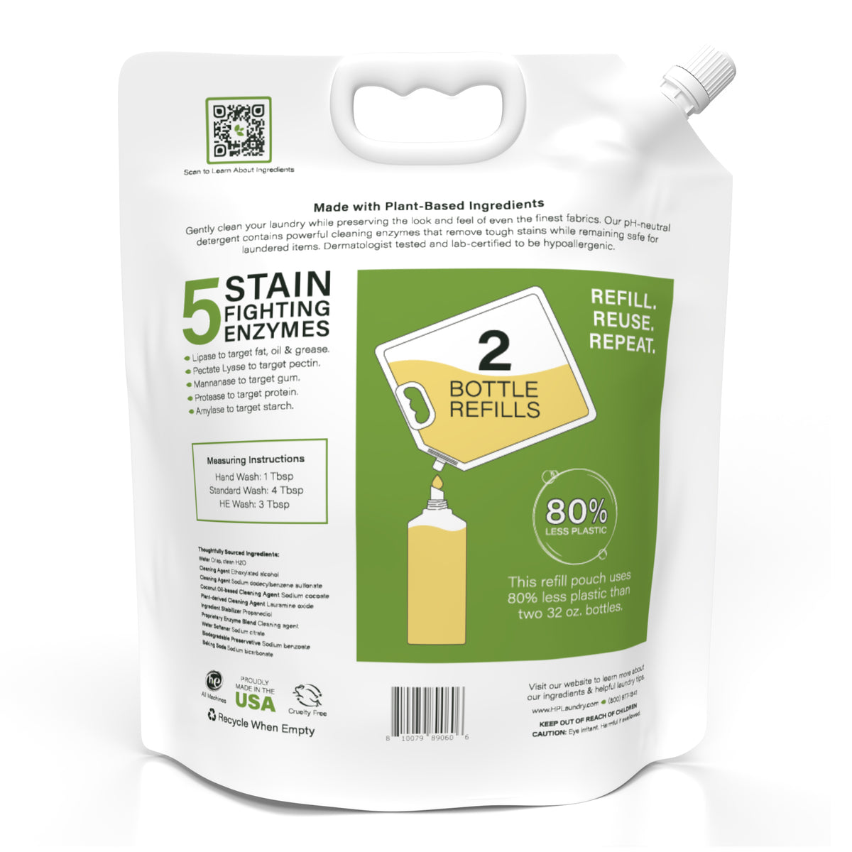 The back of the Heritage Park All Purpose Fragrance Free Laundry Detergent refill pack