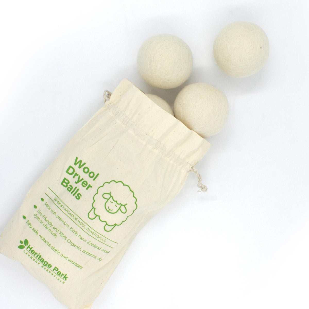Heritage Park Wool Dryer Balls spilling out on counter top
