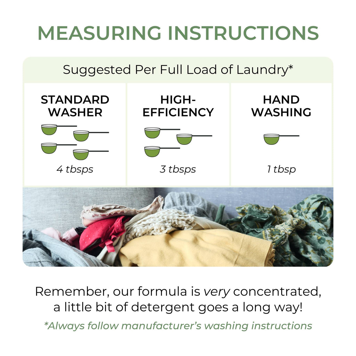Measuring instructions for Heritage Park Laundry Detergent