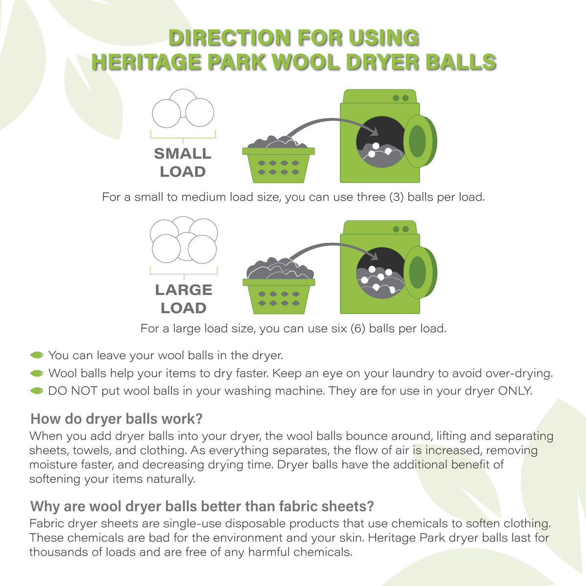Directions for using Wool Dryer Balls
