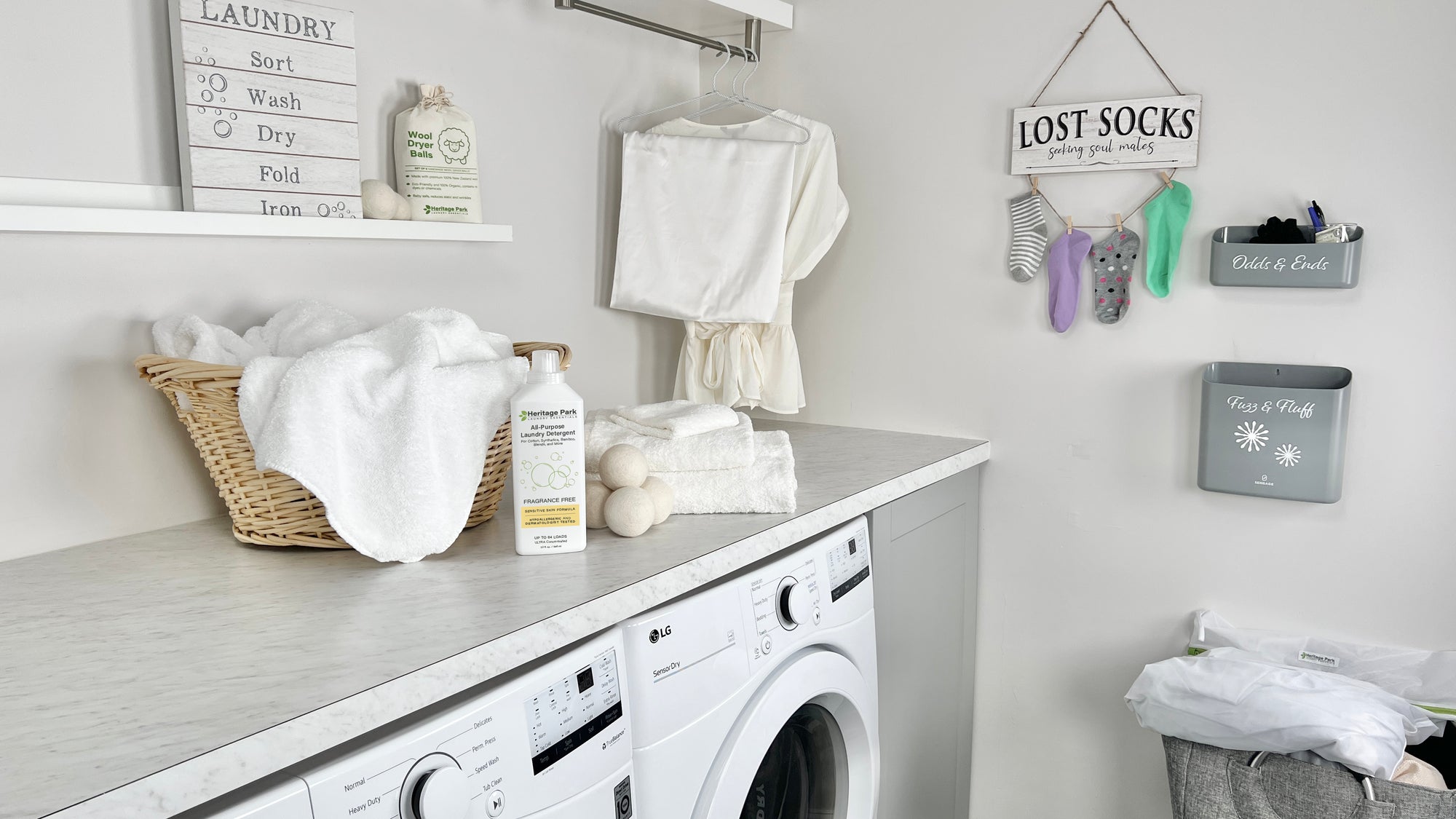 A clean, organized laundry room