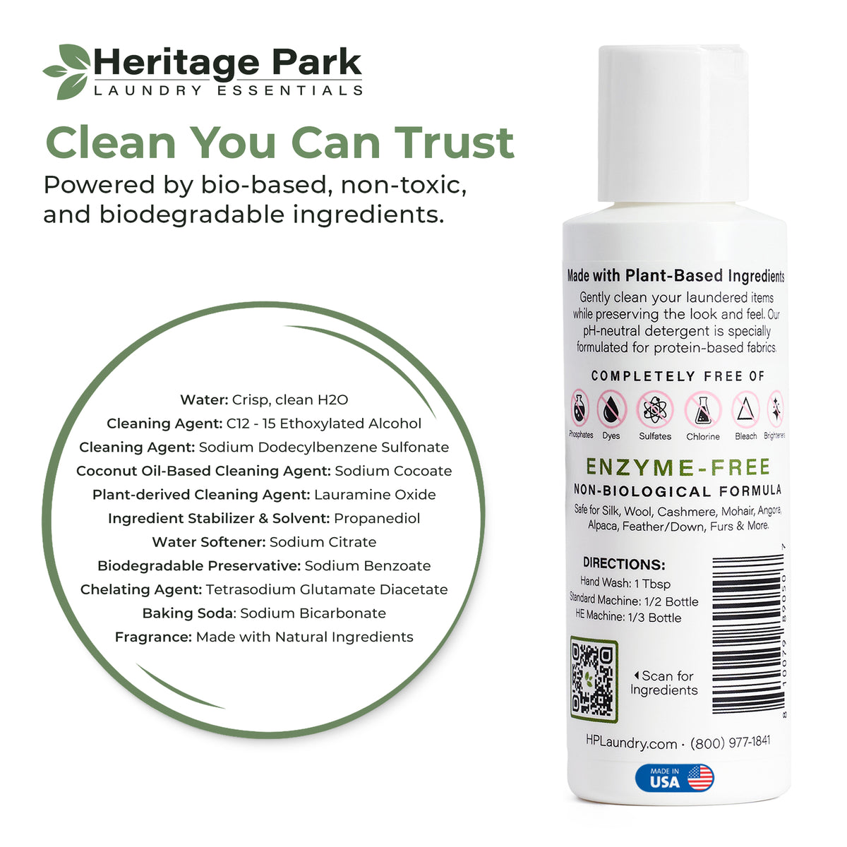 List of ingredients of a Heritage Park 4oz laundry detergent bottle