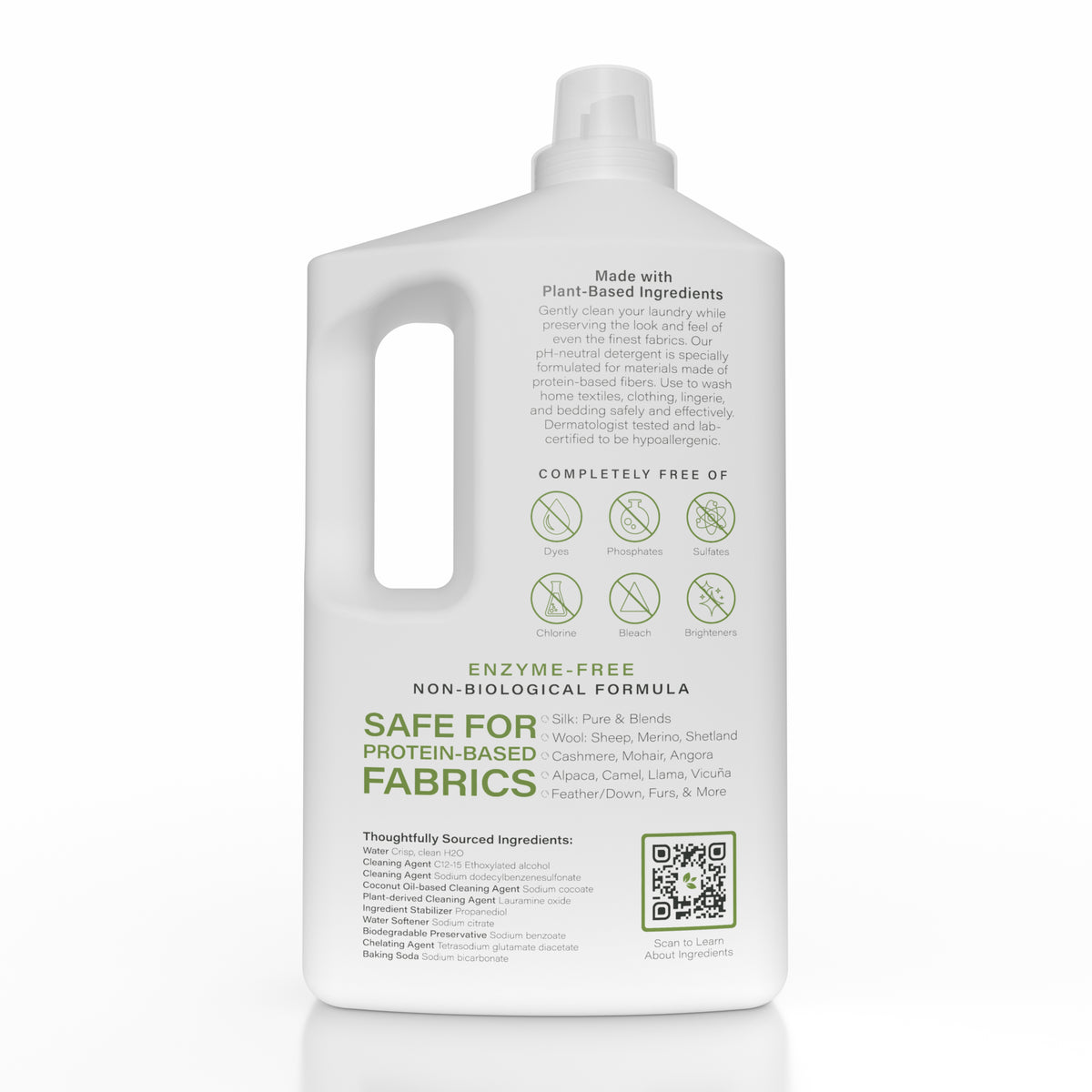 Back of the 64 oz Heritage Park Fragrance Free Silk &amp; Wool Laundry Detergent bottle