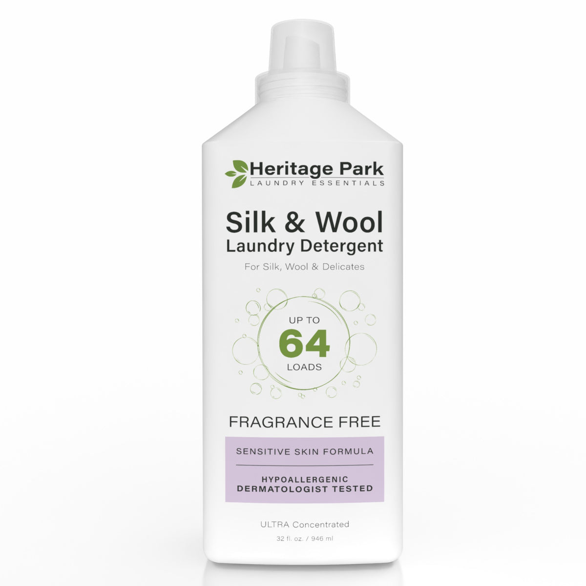 32 oz bottle of Heritage Park Fragrance Free Silk &amp; Wool Laundry Detergent