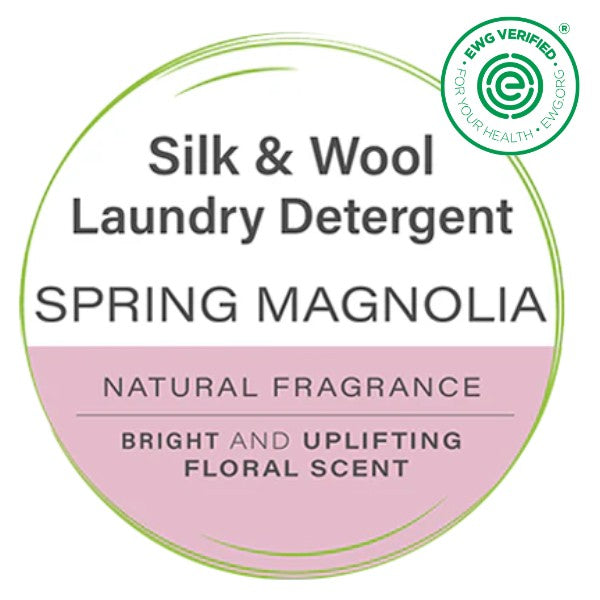 Silk and Wool Spring Magnolia Label in Green Bubble with EWG Verification Tag