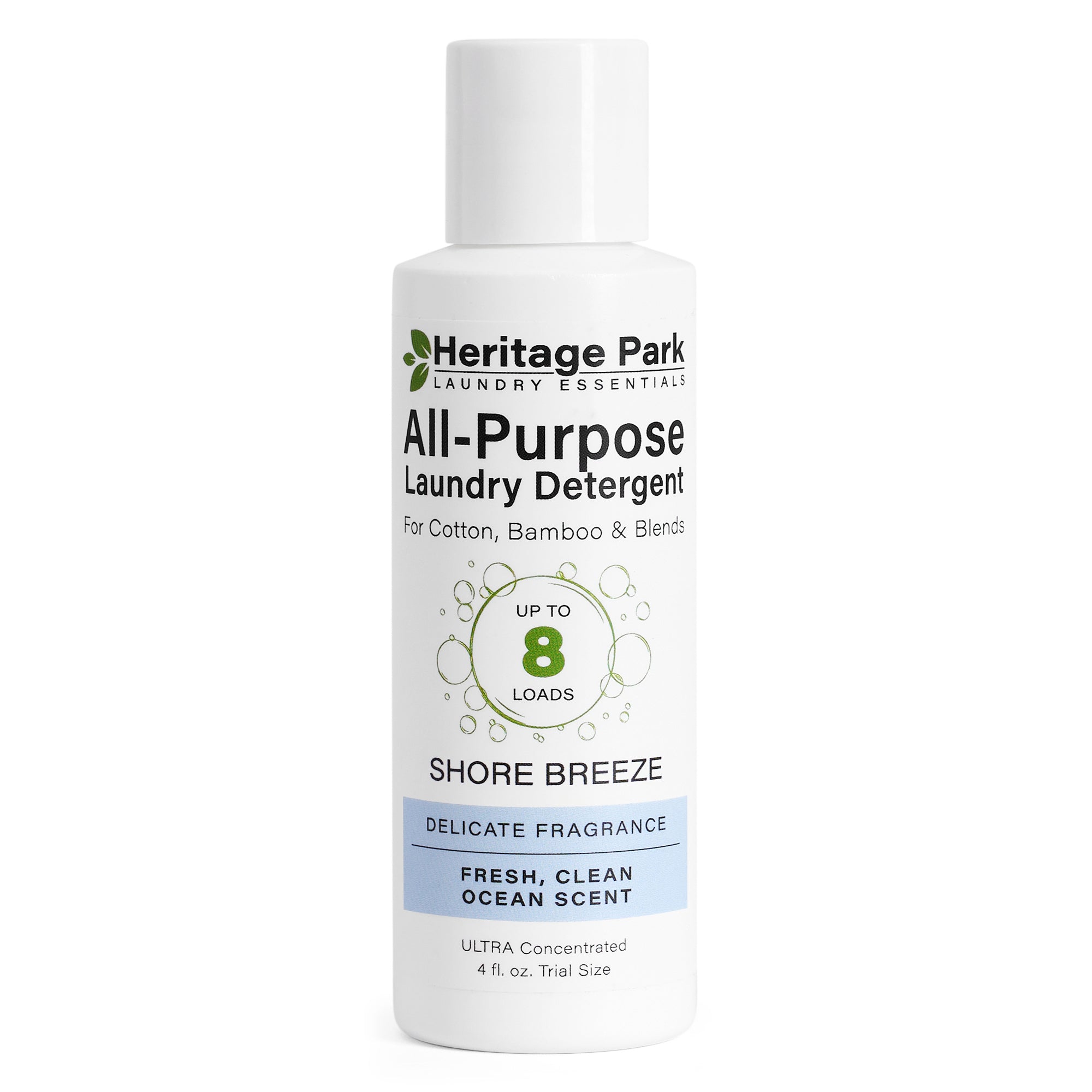 Heritage Park All Purpose Shore Breeze Laundry Detergent in 32 oz bottle, 64 oz bottle and the 64 oz refill bag