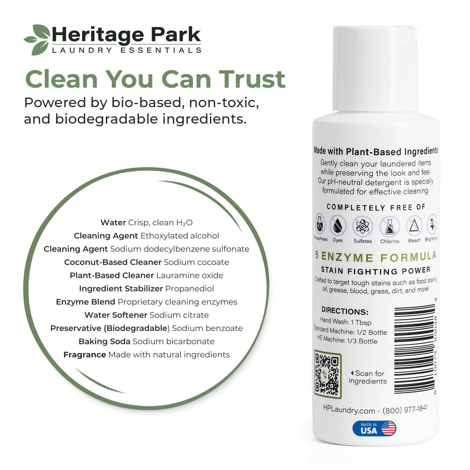 Heritage Park All Purpose Lavender Mist 32oz 4oz and refill packages with text saying biodegradable ingredients and made in USA