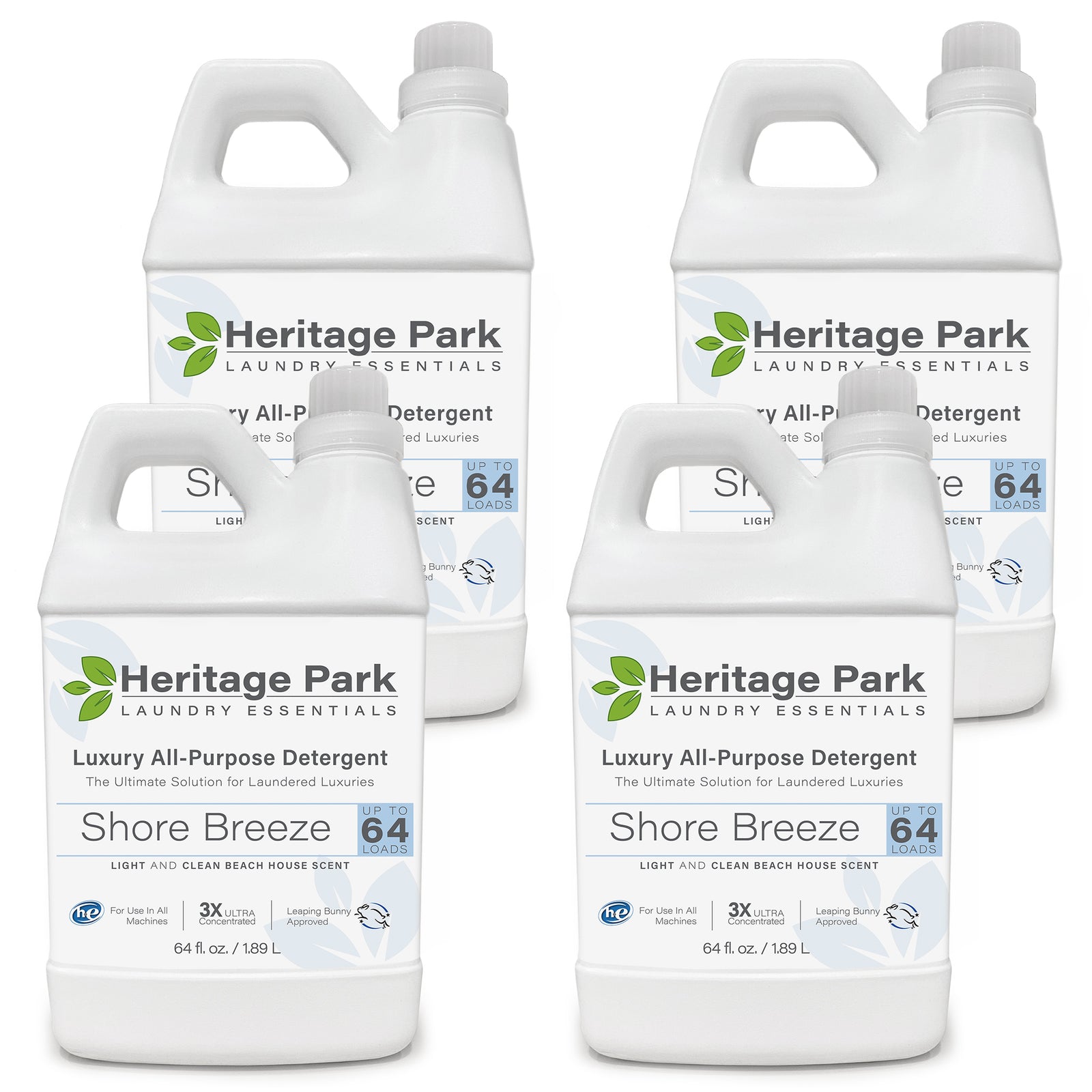 Heritage Park All Purpose Shore Breeze Laundry Detergent in 32 oz bottle, 64 oz bottle and the 64 oz refill bag