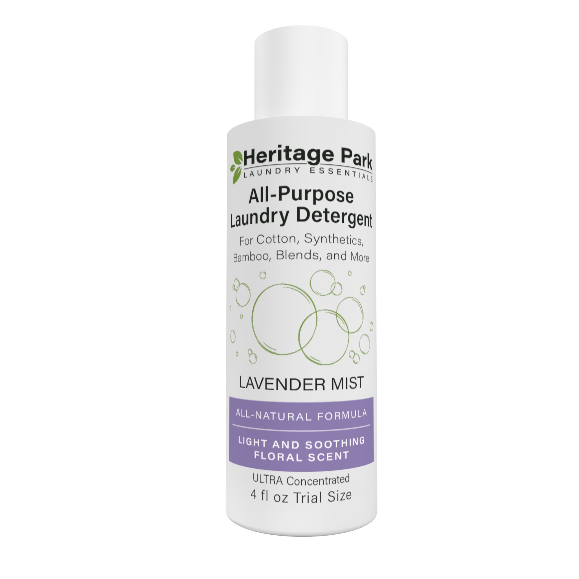 Heritage Park All Purpose Lavender Mist Laundry Detergent in 32 oz bottle and the 64 oz refill bag