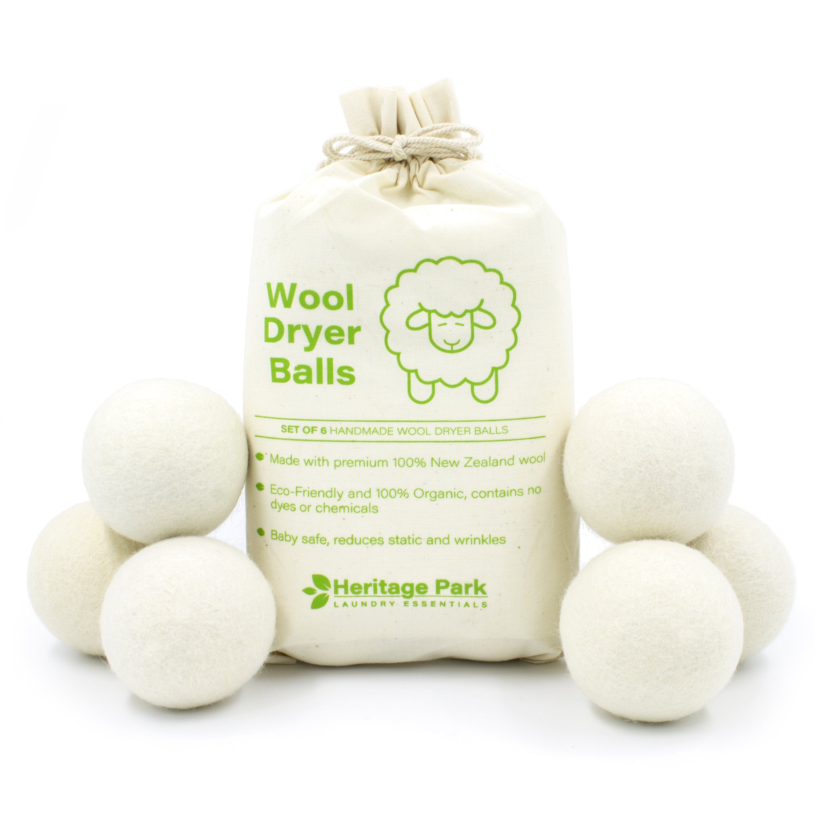 Heritage Park Wool Dryer Balls 100 New Zealand Wool Handmade Reusable Dryer Balls for Laundry Decrease Drying Time Set of 6